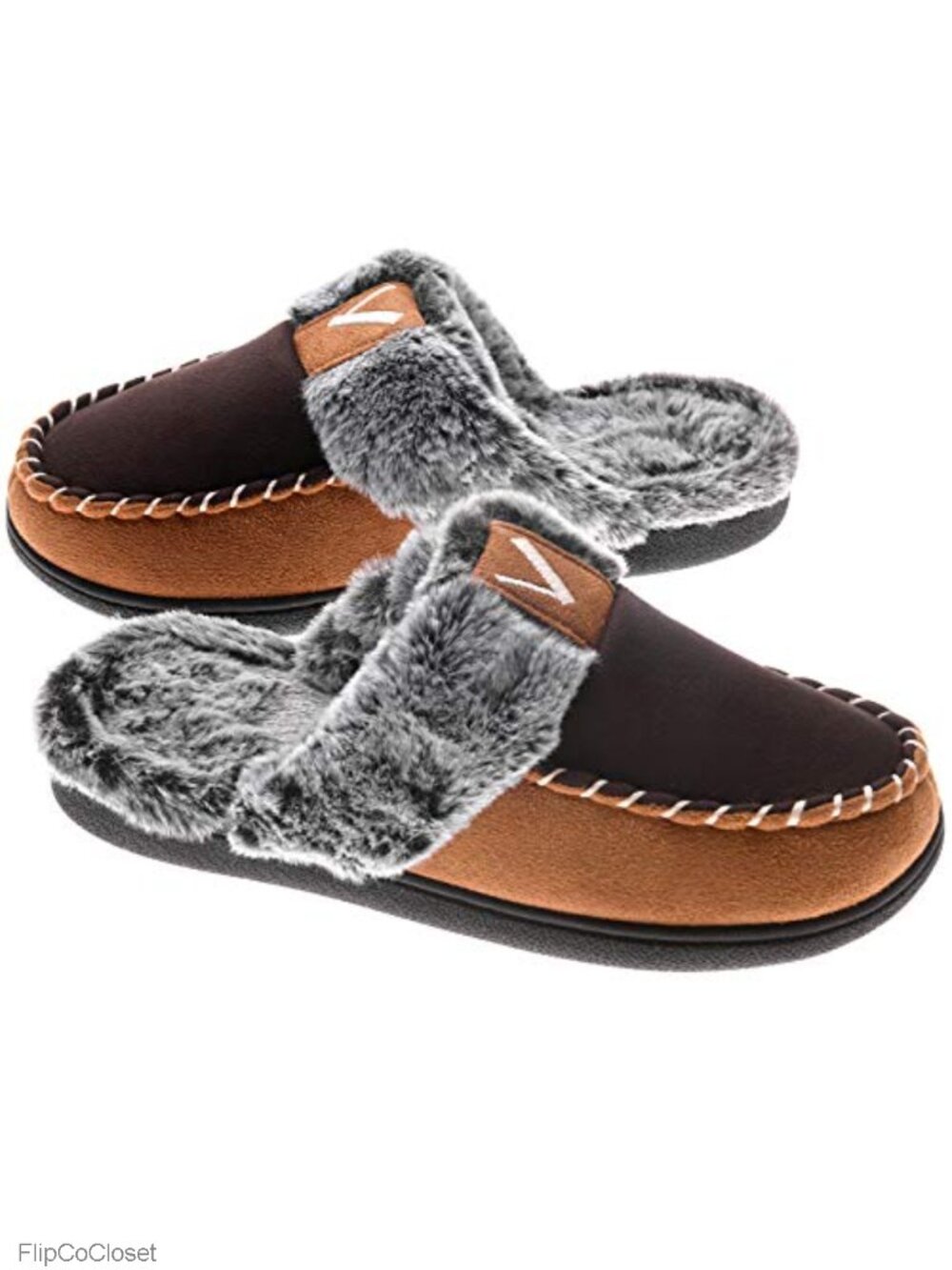 Womens Mocc Memory Foam Faux Fur Suede House Shoes